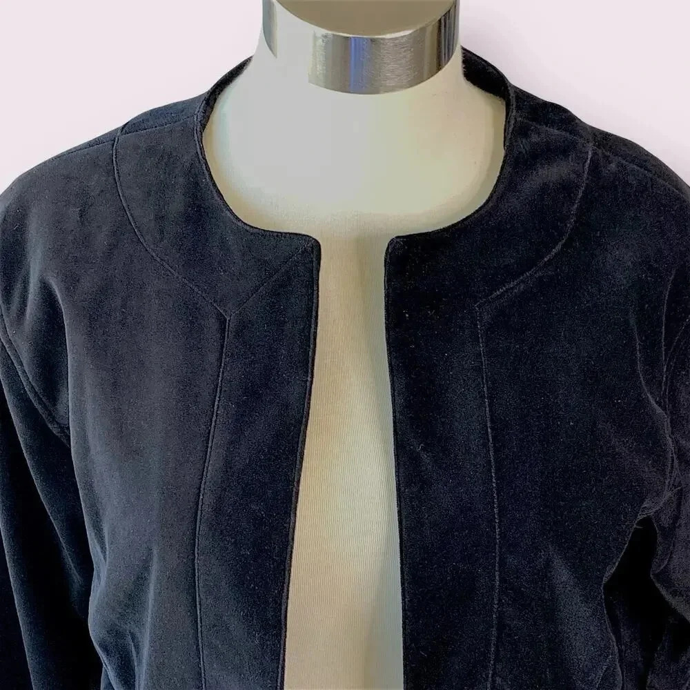 Chico's Vintage Casual Velvet Cropped Open Blazer Jacket Lined Size XL/16 Black - Picture 5 of 16